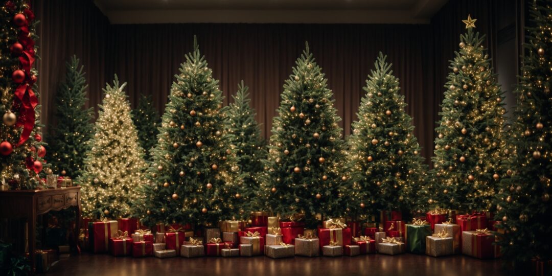 selection of artificial Christmas trees