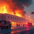 Крупный пожар в торговом центре на Индустриальном шоссе в Уфе