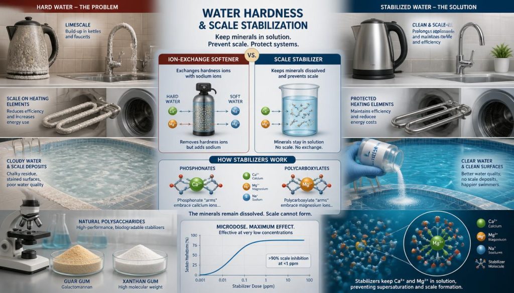 water hardness and scale stabilization